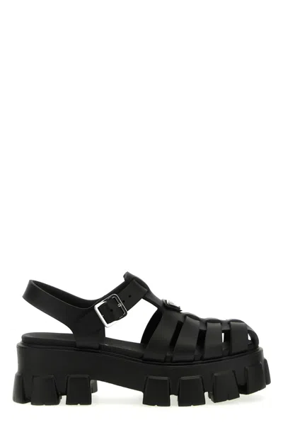 Prada 'cage Monolith' Sandals In Black