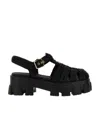 Prada Womens Black Monolith Logo-plaque Chunky-sole Caged Crochet Sandals In Black