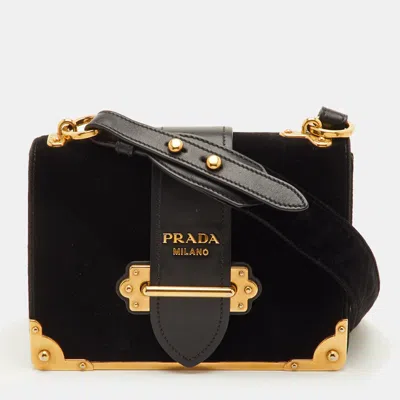 Pre-owned Prada Cahier Black Velvet And Leather Shoulder Bag