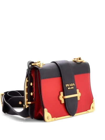 Pre-owned Prada Cahier Chain City Calf And Saffiano Small Crossbody Bag In Black
