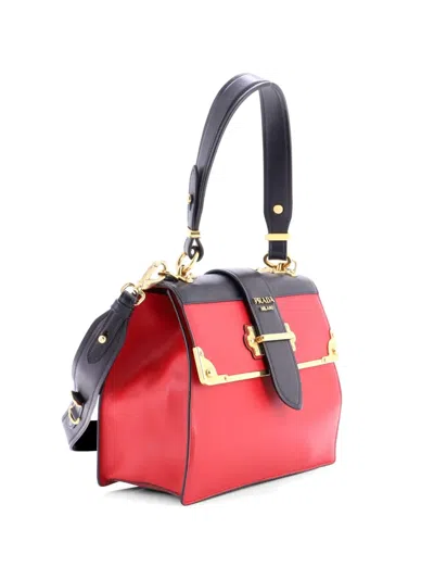 Pre-owned Prada Cahier Convertible City Calf And Saffiano Medium Shoulder Bag In Red
