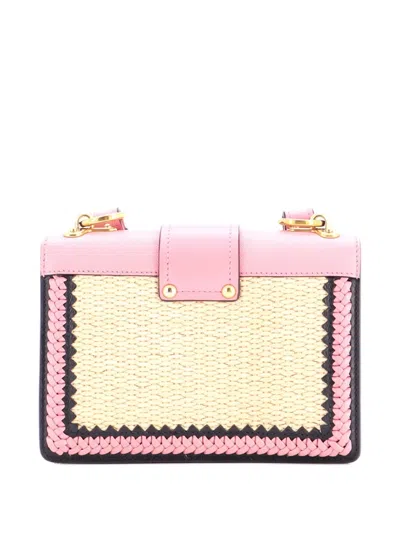 Pre-owned Prada Cahier Crossbody Bag Leather And Straw Small Shoulder Bag In Pink