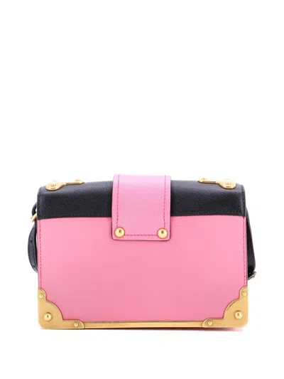 Pre-owned Prada Cahier Embellished Leather Small Crossbody Bag In Pink