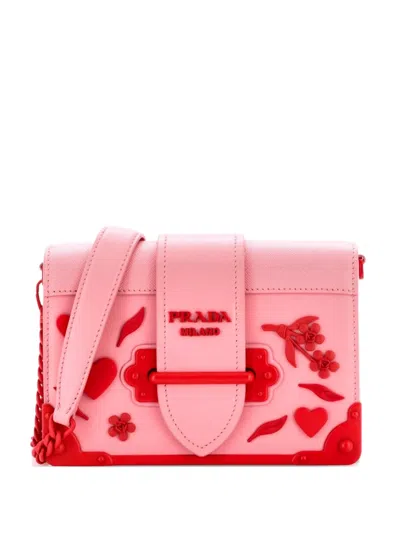 Pre-owned Prada Cahier Embellished Leather Small Crossbody Bag In Pink
