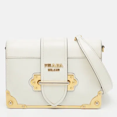 Pre-owned Prada Cahier Flap White Saffiano Lux Leather Clutch Bag