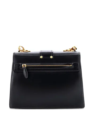 Pre-owned Prada Cahier Leather And Saffiano Leather Large Crossbody Bag In Black