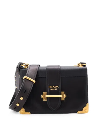 Pre-owned Prada Cahier Leather And Saffiano Leather Large Crossbody Bag In Black