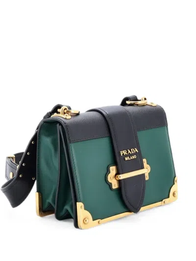 Pre-owned Prada Cahier Leather And Saffiano Leather Small Crossbody Bag In Black