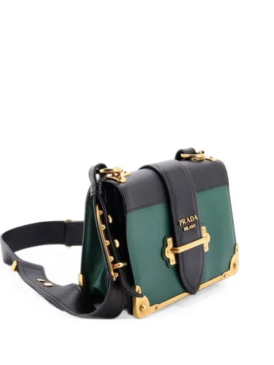 Pre-owned Prada Cahier Leather And Saffiano Leather Small Crossbody Bag In Green