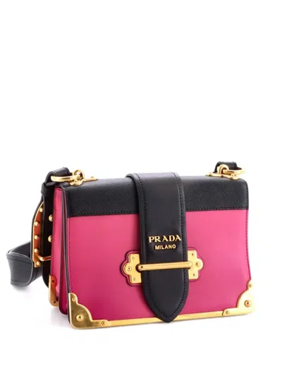 Pre-owned Prada Cahier Leather And Saffiano Leather Small Crossbody Bag In Multi