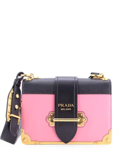 Pre-owned Prada Cahier Leather And Saffiano Leather Small Crossbody Bag In Pink