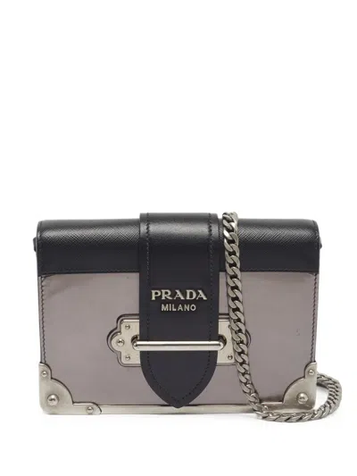 Pre-owned Prada Cahier Leather Clutch Bag In Grey