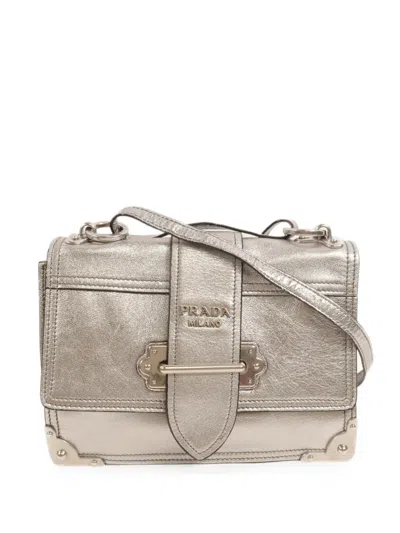 Pre-owned Prada Cahier Leather Cross Body Bag In Silver