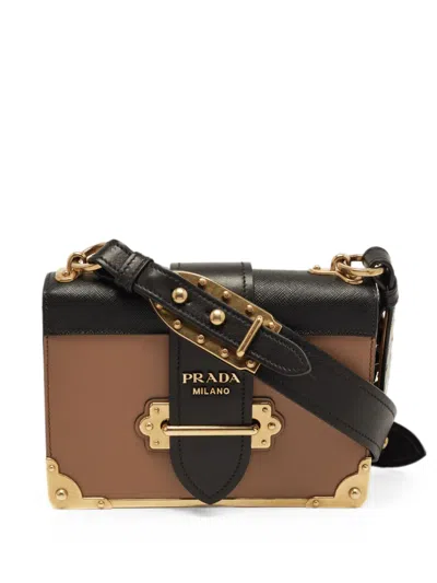Pre-owned Prada Cahier Leather Shoulder Bag In Neutral
