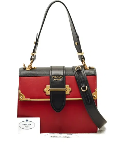 Pre-owned Prada Cahier Leather Tote Bag In Red