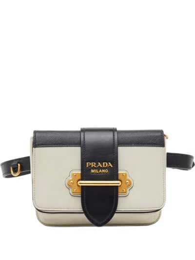 Pre-owned Prada Cahier Logo-detail Belt Bag In Neutrals