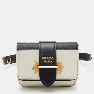 Pre-owned Prada Cahier Off White/black Leather Convertible Belt Bag