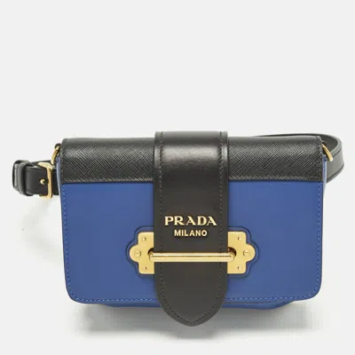 Pre-owned Prada Cahier Royal Blue/black Leather Convertible Belt Bag
