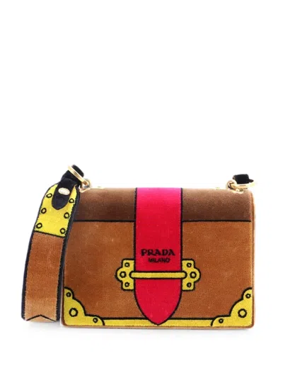 Pre-owned Prada Cahier Shoulder Bag Velvet Small Crossbody Bag In Brown