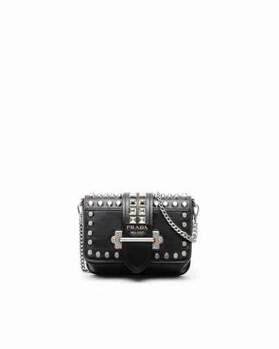 Prada Cahier Studded Saffiano Bag In Black