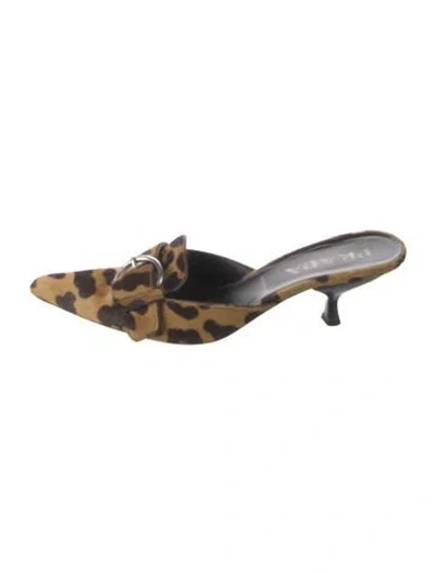 Pre-owned Prada Calf Hair Animal Print Mules In Neutral