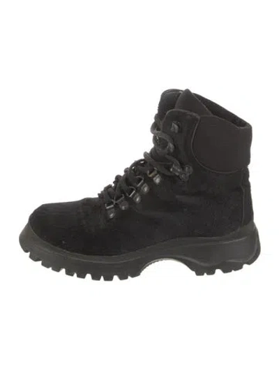 Pre-owned Prada Calf Hair Fur Trim Hiking Boots In Black