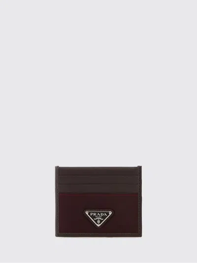 Prada Calf Leather And Nylon Card Holder With Logo In Black