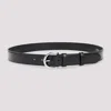 Prada Adjustable Leather Belt With Round Silver Buckle In Black