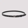 Prada Triangle Logo Saffiano Leather Belt In Black