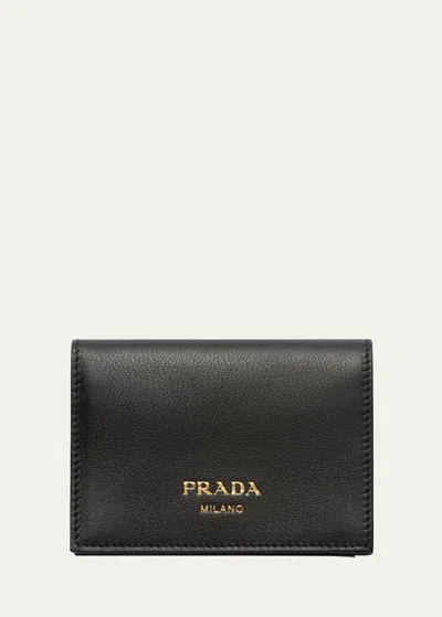 Prada Calf Leather Compact Wallet In Black
