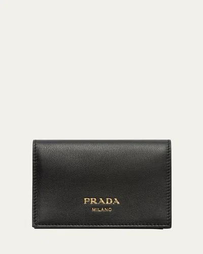 Prada Calf Leather Compact Wallet In Nero