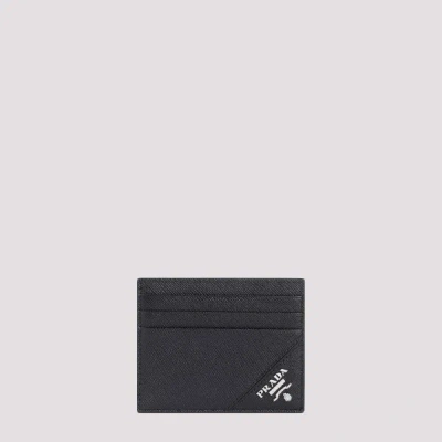 Prada Calf Leather Credit Card Case Unica In Black