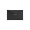 Prada Triangle Logo Calf Leather Envelope Pouch In Black