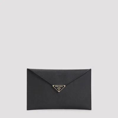 Prada Calf Leather Envelope Clutch In Black