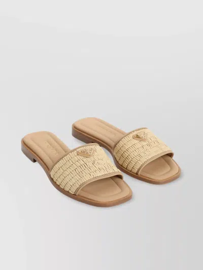 Prada Calf Leather Flat Sandals In Neutrals