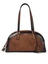 Prada Bowling Medium Suede Handbag In Brown