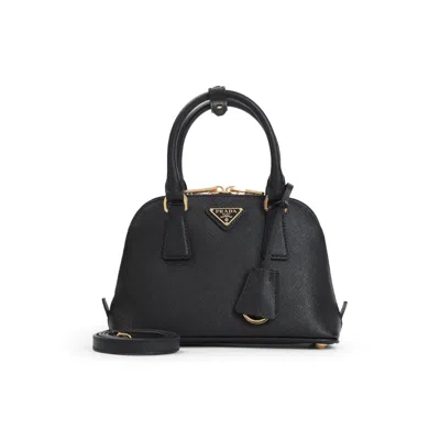 Prada Buckle Medium Leather Handbag With Belt In Black