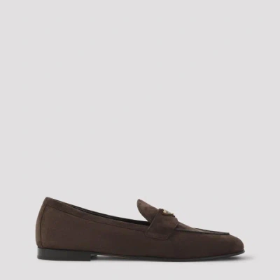 Prada Premium Leather Loafers For Women In Brown