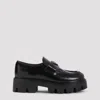 Prada Platform Leather Triangle Logo Loafers In Black