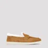 Prada St Tropez Suede Shearling Loafers In Cognac