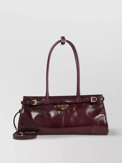 Prada Calf Leather Rectangular Shoulder Bag In Red