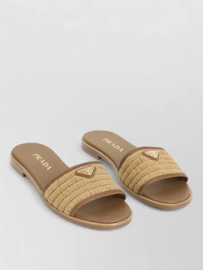 Prada Calf Leather Sandals Braided Detail Open Toe In Gold