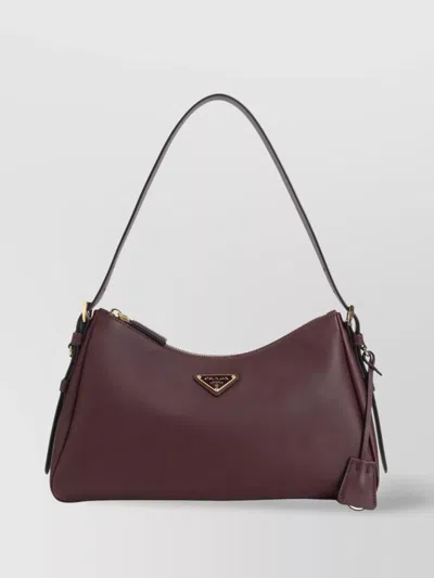 Prada Calf Leather Shoulder Bag With Gold Hardware In Brown