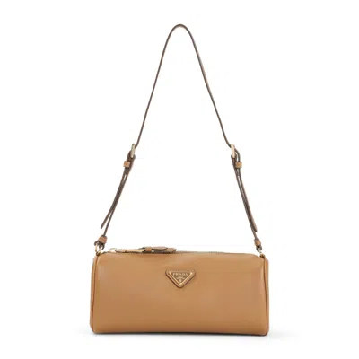 Prada Calf Leather Shoulder Bag With Zip Closure In Brown