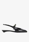 Prada Mary Jane Patent Pointy-toe Slingback Ballerina Flat In Black