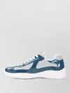 Prada Calf Leather Sneakers Petrolio Silver Mesh In Blue