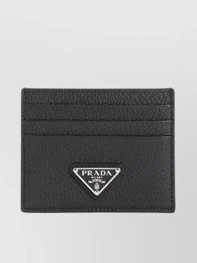 Prada Calf Leather Textured Cardholder In Grey