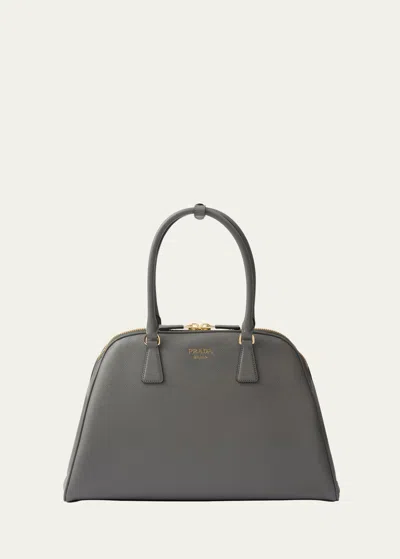 Prada Calf Leather Top-handle Bag In Gray