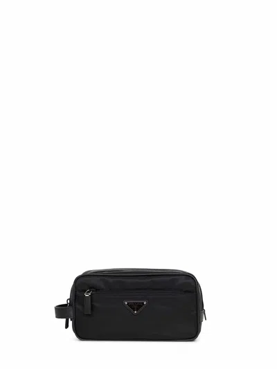 Prada Calf Leather Travel Wallet In Black
