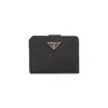 Prada Triangle Logo Saffiano Leather Zip Cardholder In Black